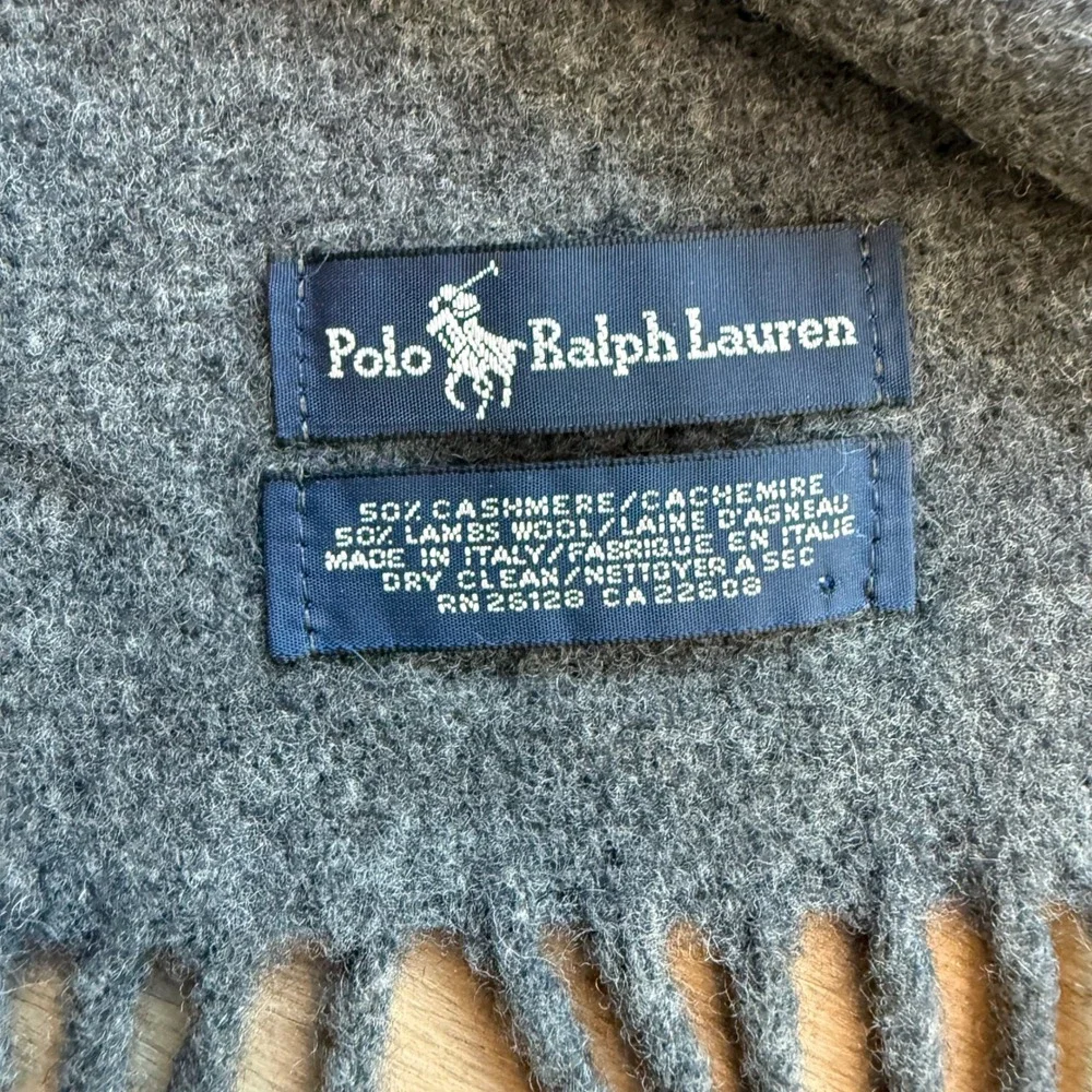 Polo Ralph Lauren Cashmere Lambswool Scarf Gray Made in‎ Italy Embroidered Pony